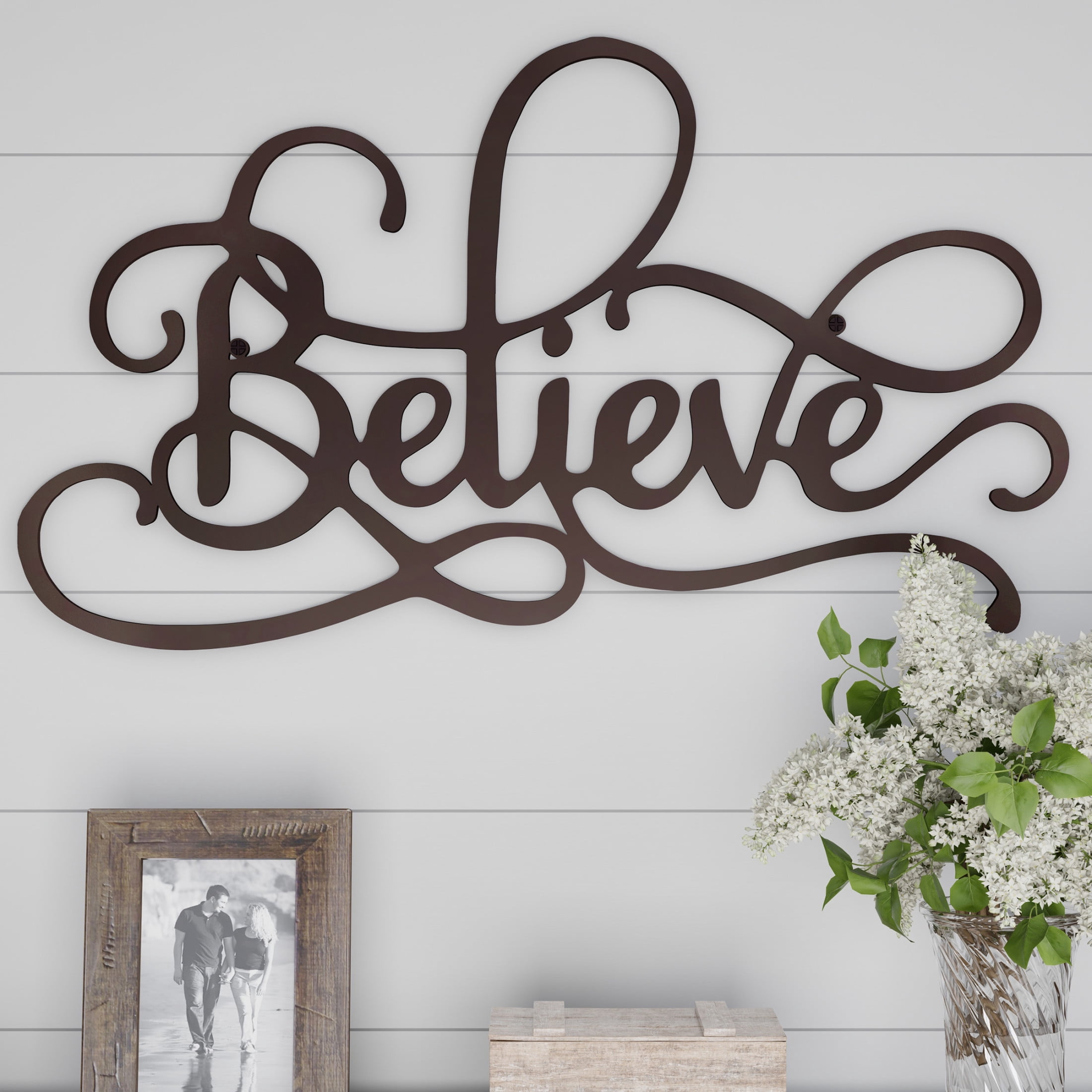 Lavish Home Believe Metal Word Art Wall Decor (Distressed Brown)