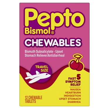 Pepto Bismol Chewable Tablets, Indigestion and Anti-Diarrhea Stomach Relief, Cherry, 12 Count