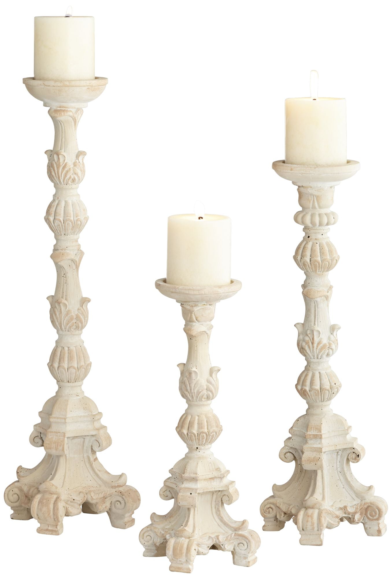 Kensington Hill Whitewashed Carved Pillar Candle Holders Set of 3 ...