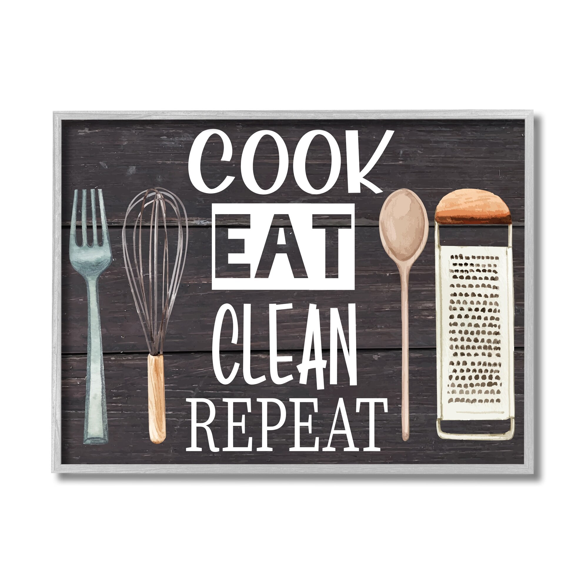 Stupell Industries Cook Eat Clean Humorous Quote Rustic Kitchenware,24 x 30,Designed by ND Art