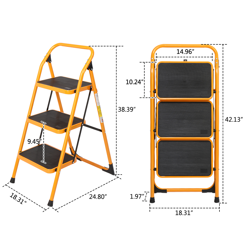 Ktaxon 3-Step Ladder, Lightweight Step Stool, 330 lb. Load Capacity, Iron - image 3 of 15