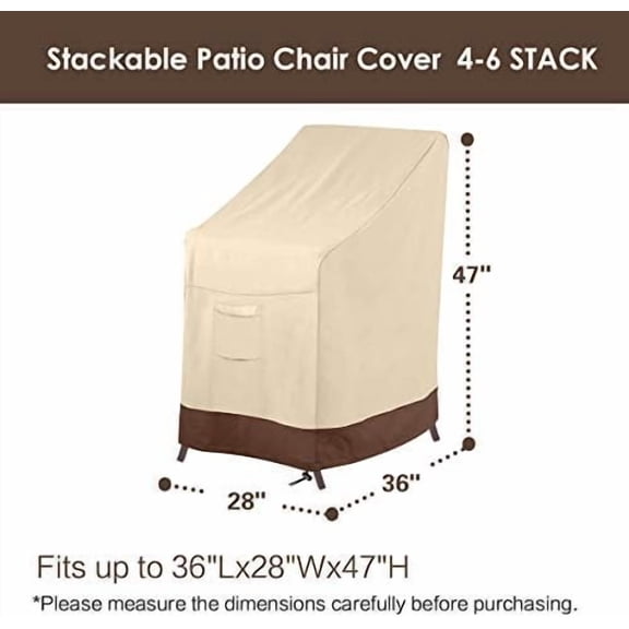 Stackable Patio Chair Cover,100% Waterproof Outdoor Chair Cover, Heavy Duty Lawn Patio Furniture Covers,Fits for 4-6 Stackable Dining Chairs,36"Lx28"Wx47"H,Beige&Brown