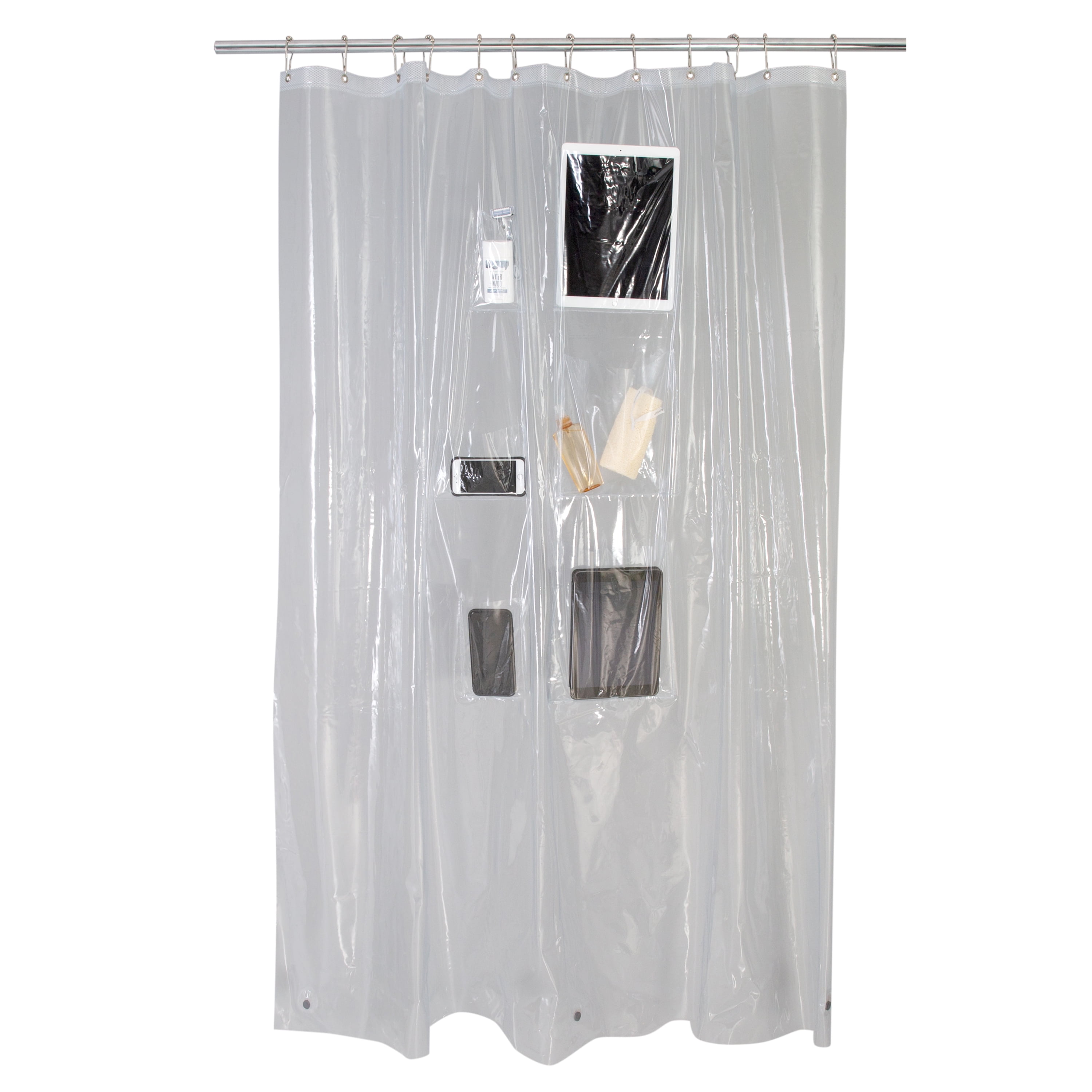 Bath Bliss 70" x 72" 6 Pocket Tech PVC Shower Curtain Liner with Weighted Hem in Clear