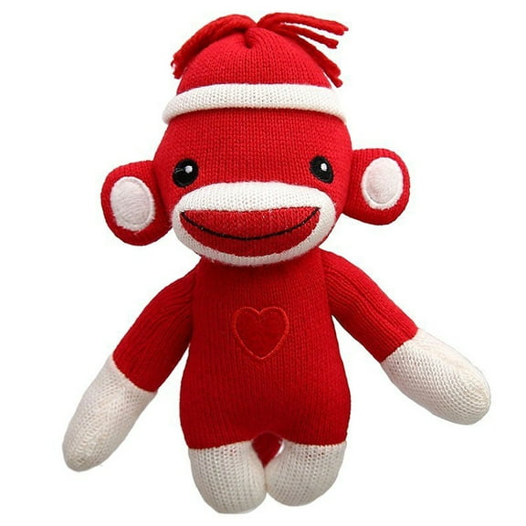Made By Aliens Personalized Floppy Original Sock Monkey Stuffed Animal Plush Toy -Perfect Gift for Kids- Babies- Teens- Girls and Boys 6 Inches (Red)