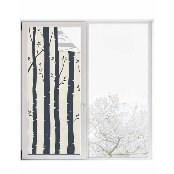 Window Privacy Film Farmhouse Trees Stained Glass Window Film Decorative Sun Block Window Cover Country Forest Leaves Plants Silhouette Window Clings Static Adhesive Sticker for Bathroom 23.6"x59"