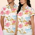 thumbnail image 2 of Lorytime Valentine Shirts for Women Button down Unisex Roses Heart Bow Hawaiian Shirt Collared Short Sleeve Tops White 3XL, 2 of 7