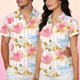 thumbnail image 1 of Blusa y camisa de manga corta con cuello vuelto, moda para hombre y mujer, informal, de manga corta, con estampado y cuello vuelto, con botones., 1 of 7