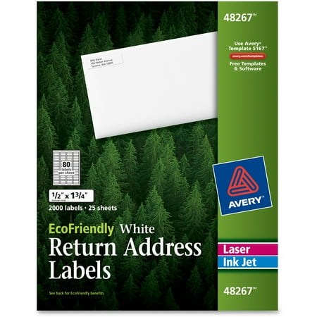 Avery EcoFriendly Laser/Inkjet Mailing Labels, 1/2 x 1 3/4, White, 2000/Pack