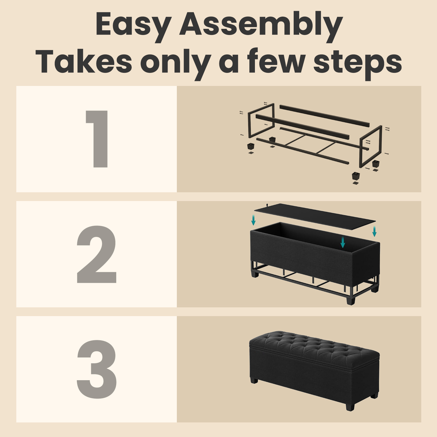 Ledrem 43" Storage Ottoman Bench with Removable Cover, Black photo 4
