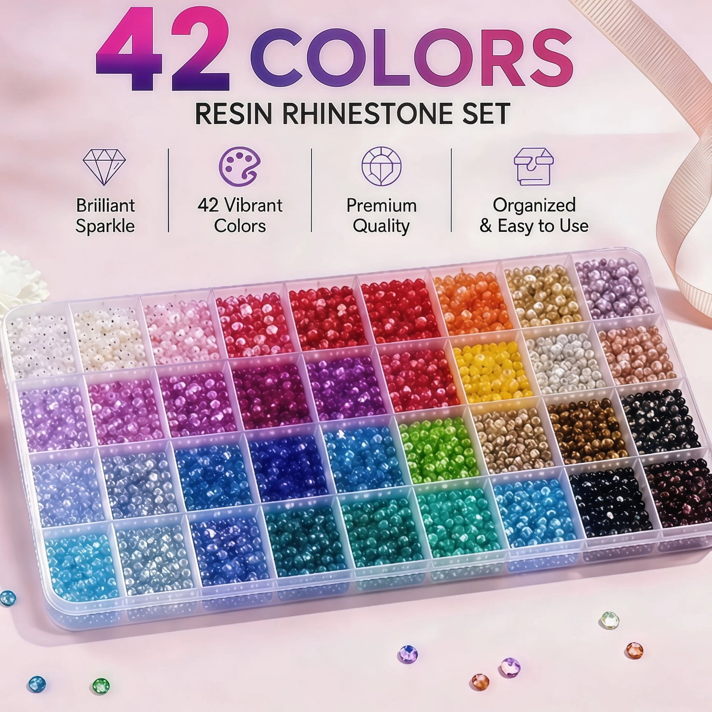 42 Color DIY Resin Rhinestone Kit 32000 Pcs 2-3mm Multicolor Book Bedazzling Kit for Diamond Painting, Clothes, Cup, Shoes, Nails & Craft Projects