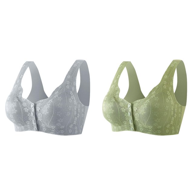 (2-Pack) Rinsvye Bra for Women Comfortable 36 C Womens Bra Convenient Front Close Button Womens Plus Size Bras for Older Women Large Bras for Women No Underwire