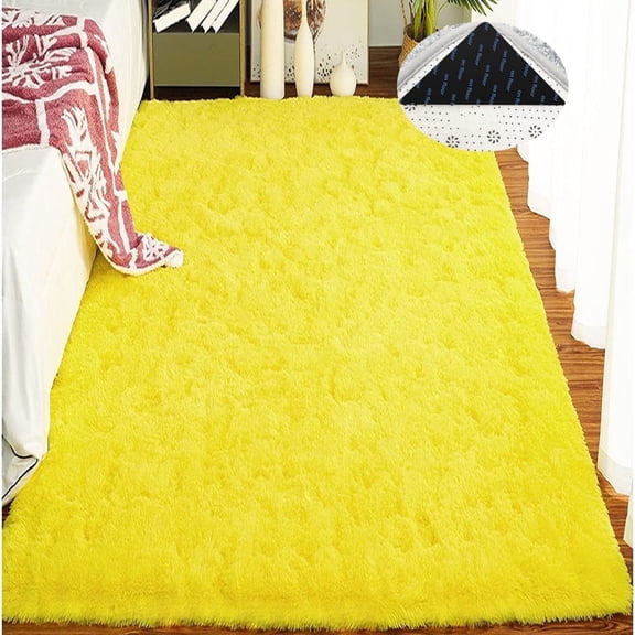 FUDAKUNA Yellow Fluffy Area Rug 32" x 63" Soft Plush Carpet for Living Room Bedroom Kids Room Nursery Floor Mat Rugs