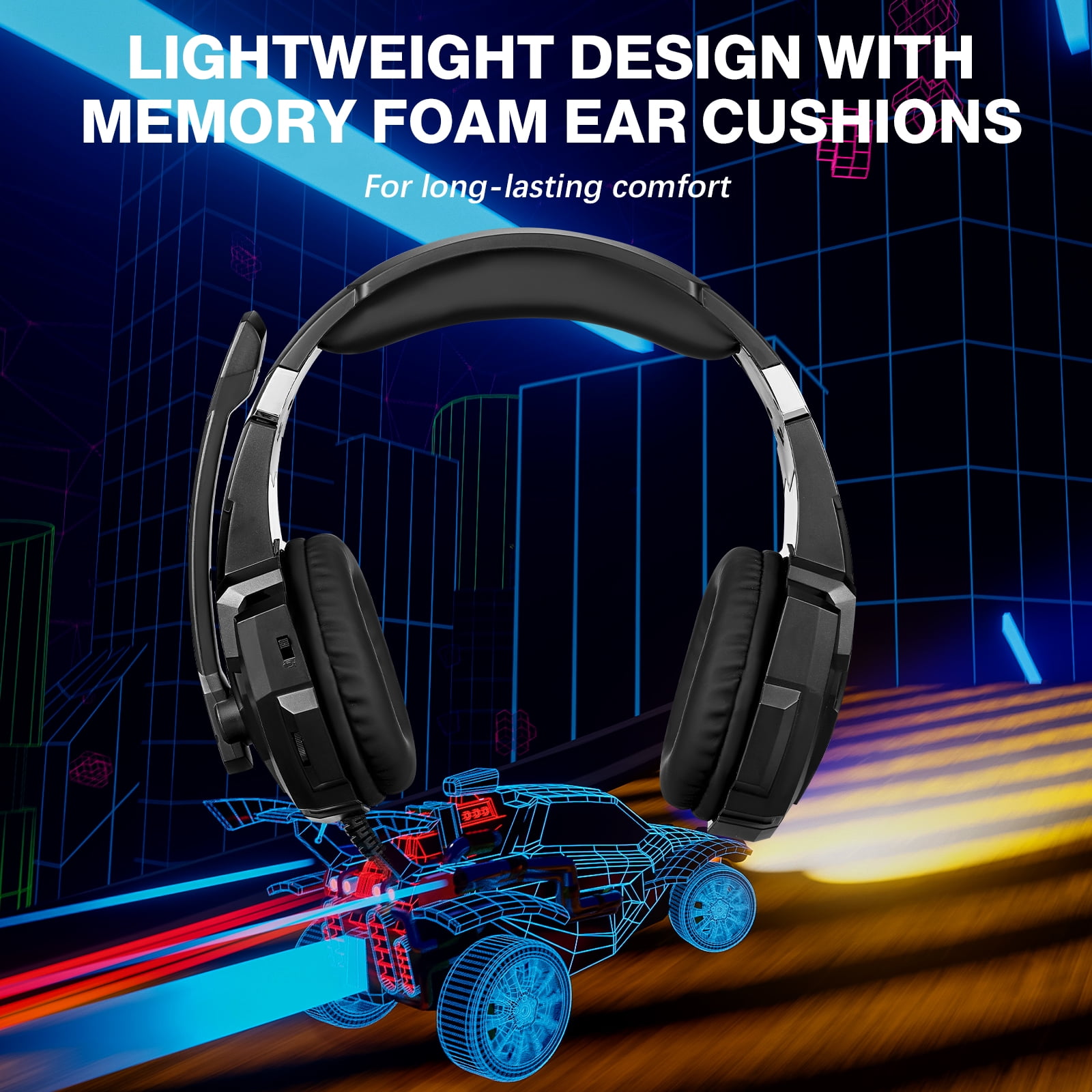 Gaming Headset Wired for PS5/PS4/PC/Switch Controller,Stereo Noise Cancelling Over Ear Headphones with Mic LED Light Bass Surround,Black
