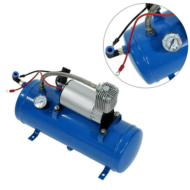 Compresor de aire de 150psi, 12V, Con Tásque de 6 Litros, Bomba Infladora de Neumós, Funcionalamiento Silencencio, Metal Azul, Presión de 23a para Neumlicos de Camión