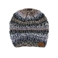 thumbnail image 4 of C.C BeanieTail Soft Stretch Cable Knit Messy High Bun Ponytail Beanie Hat, Black/Gray Tribal Blend, 4 of 4