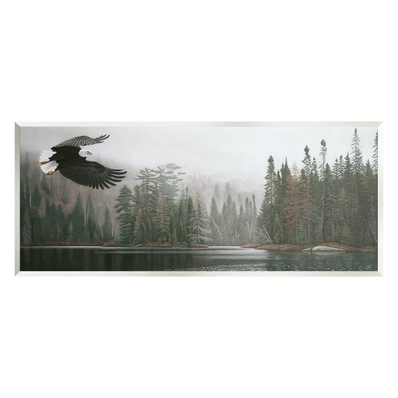 Stupell Industries Eagle Soaring Over Lake Nature Photography Unframed Art Print Wall Art, 17 x 7