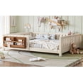thumbnail image 4 of Bellemave Queen Montessori Floor Bed with Built-in Bookshelf, Queen Floor Bed with Full Safety Guardrails, Low-to-Floor Bed Frame with Slats, No Box Spring Needed, Easy Assembly, White and Beige, 4 of 12