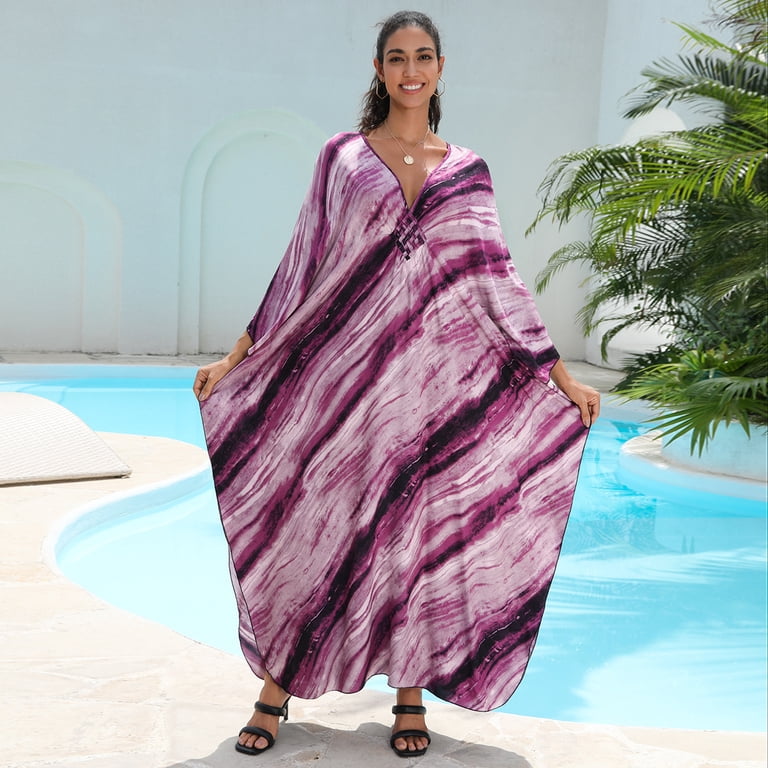 plus size maxi kaftan dresses NOBRAND Women's Plus Size Kaftan Dress Plus Size Maxi Dress Moo Moos Beach Cover Up,Bathing Suit Cover-Up Loungewear, Size: One Size