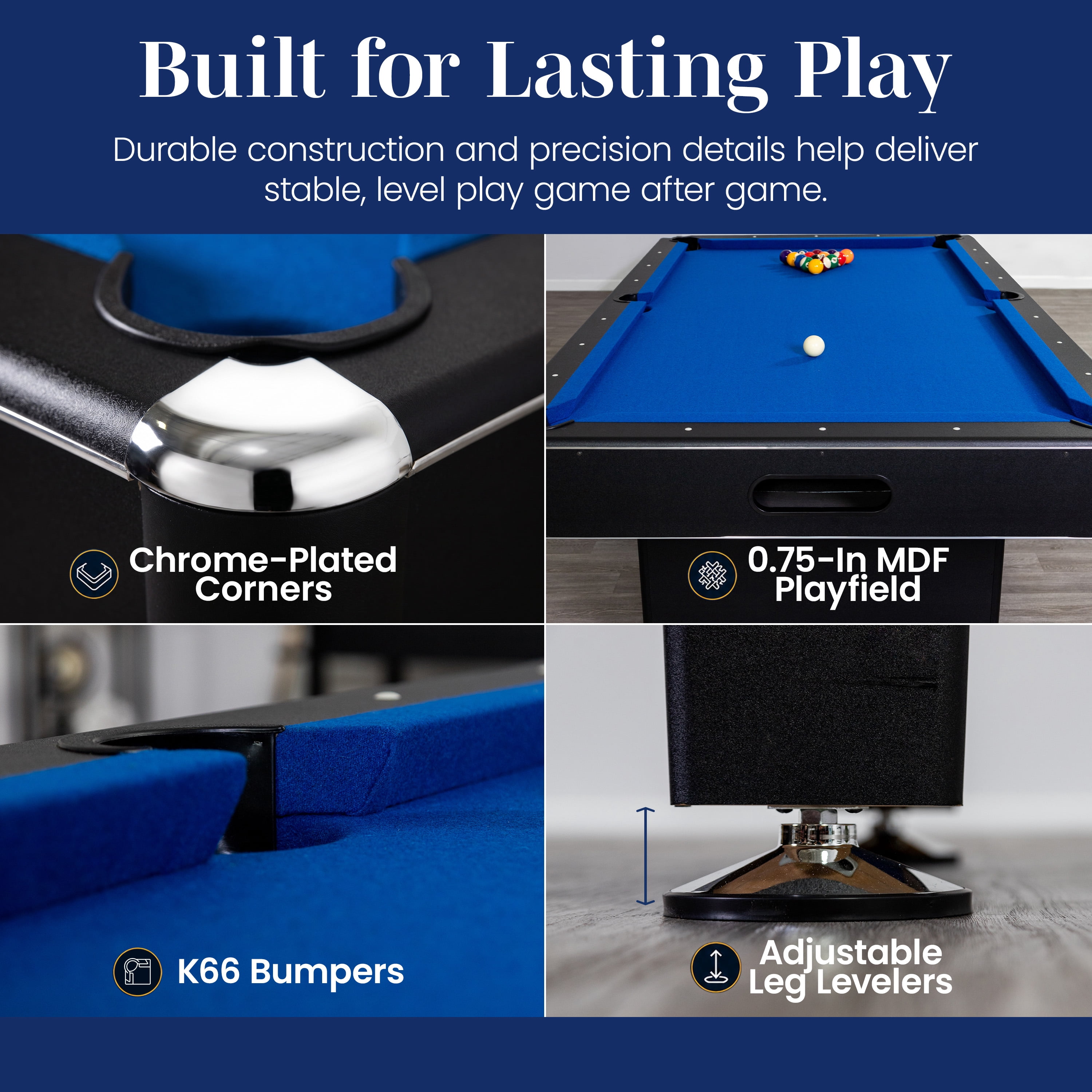 Hathaway Hustler 8ft Pool Table for Game Room – Billiard Table with Poly-Coated Playfield, Ball Return System, Leg Levelers – Includes Cues, Pool Balls, Chalk, Triangle, Brush – Black & Blue