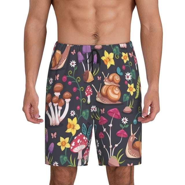 Fotbe Mushrooms Snails Butterflies Pantalones Cortos de Pijama para Hombre, Ropa de Dormir, Pantalones de Pijama Cortos para Hombre-3X-Large