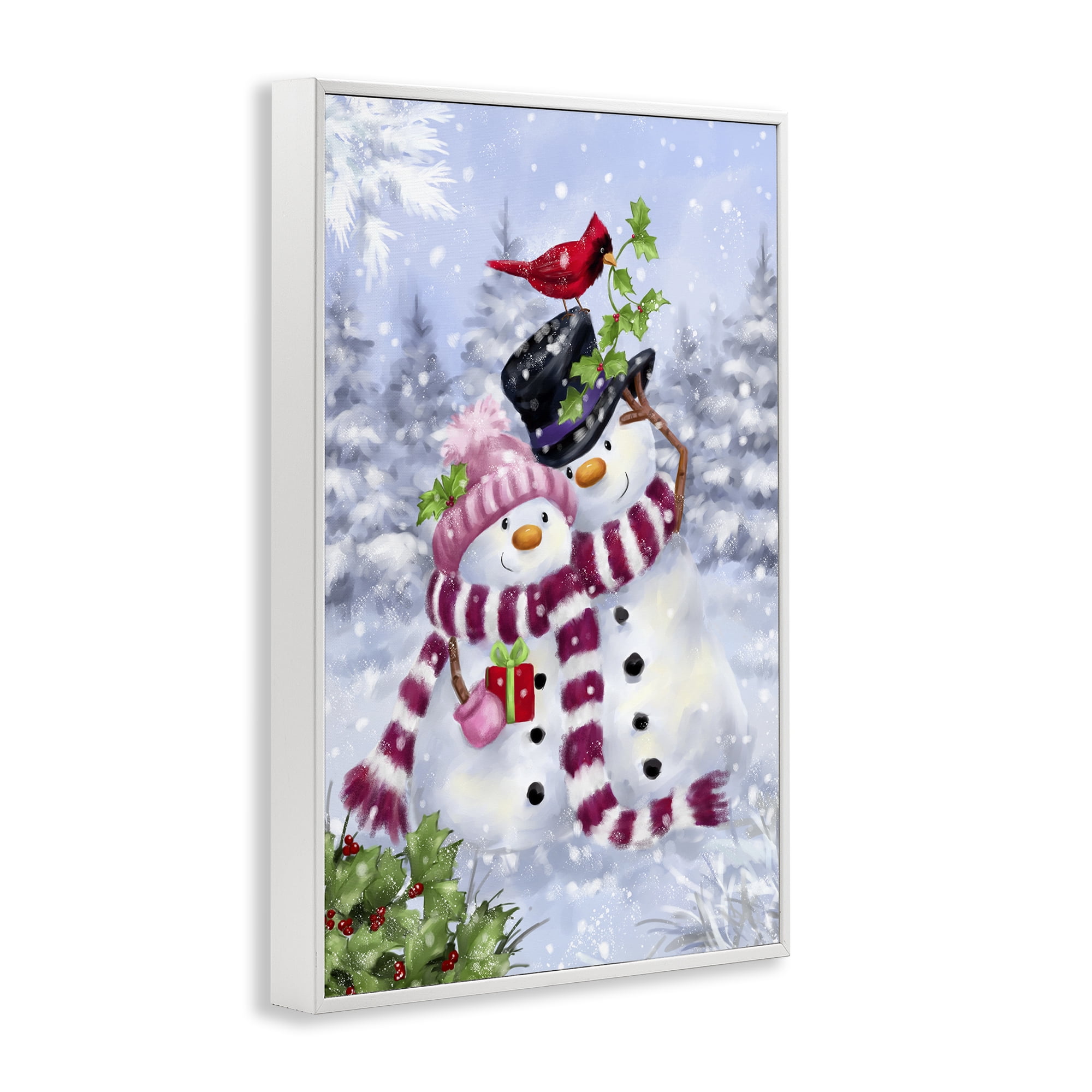 Stupell Industries Happy Snowman & Cardinal Holiday Painting White Framed Art Prints Wall Art, 20 x 30