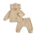 thumbnail image 2 of Newborn Baby 2-piece Long Sleeve Solid Color Hoodie and Pants Outfit Set, 2 of 8