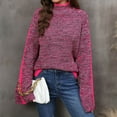 thumbnail image 5 of Duoif Sweaters for Women Trendy Women's Fashion Loose Drop Shoulder Patchwork Mixed Color Long Sleeved Turtleneck Sweater Women's Sweaters Womens Tops Hot Pink L, 5 of 9