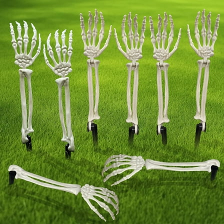 TETOU 8Pcs Realistic Looking Skelet'on Stakes Severed Plastic Skelet'on Hands, Hallowe'en Skelet'on Arms Lawn Stakes for Hallowe'en Props Decorations