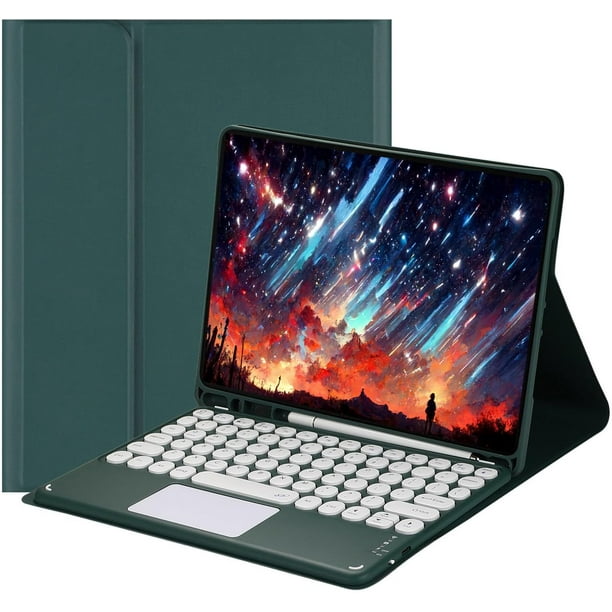 Funda con teclado táctil para iPad 9.7 2018/2017 / iPad Air 2 / iPad Air con portalápices - Teclado Bluetooth táctil magnéticamente desmontable