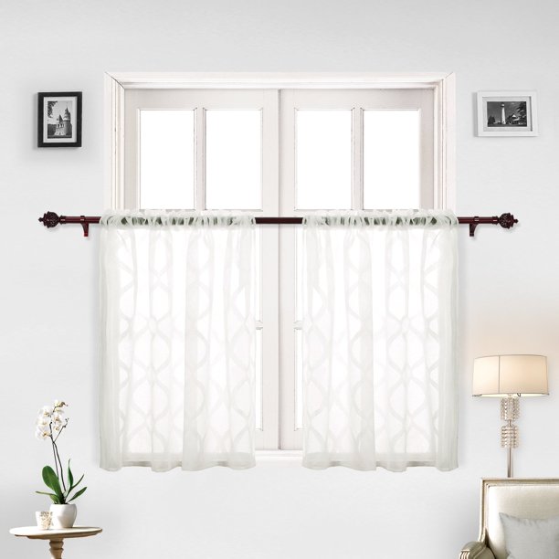 Cortinas transparentes Deconovo con diseño de enrejado marroquí, jacquard, para cocina, 132 x 91 cm, color blanco crema