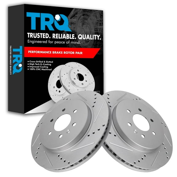 TRQ Rear Performance Brake Rotors Set Premium G-Coated Cross Drilled & Slotted Fits Select 2004-2009 Cadillac SRX