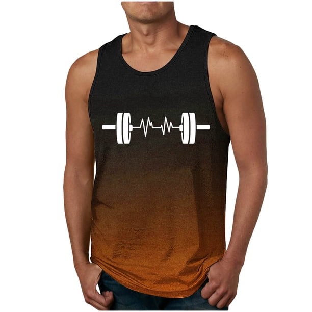 Camiseta sin mangas de cuello redondo para hombre, estampada, informal, deportiva, elástica, de moda, de poliéster.