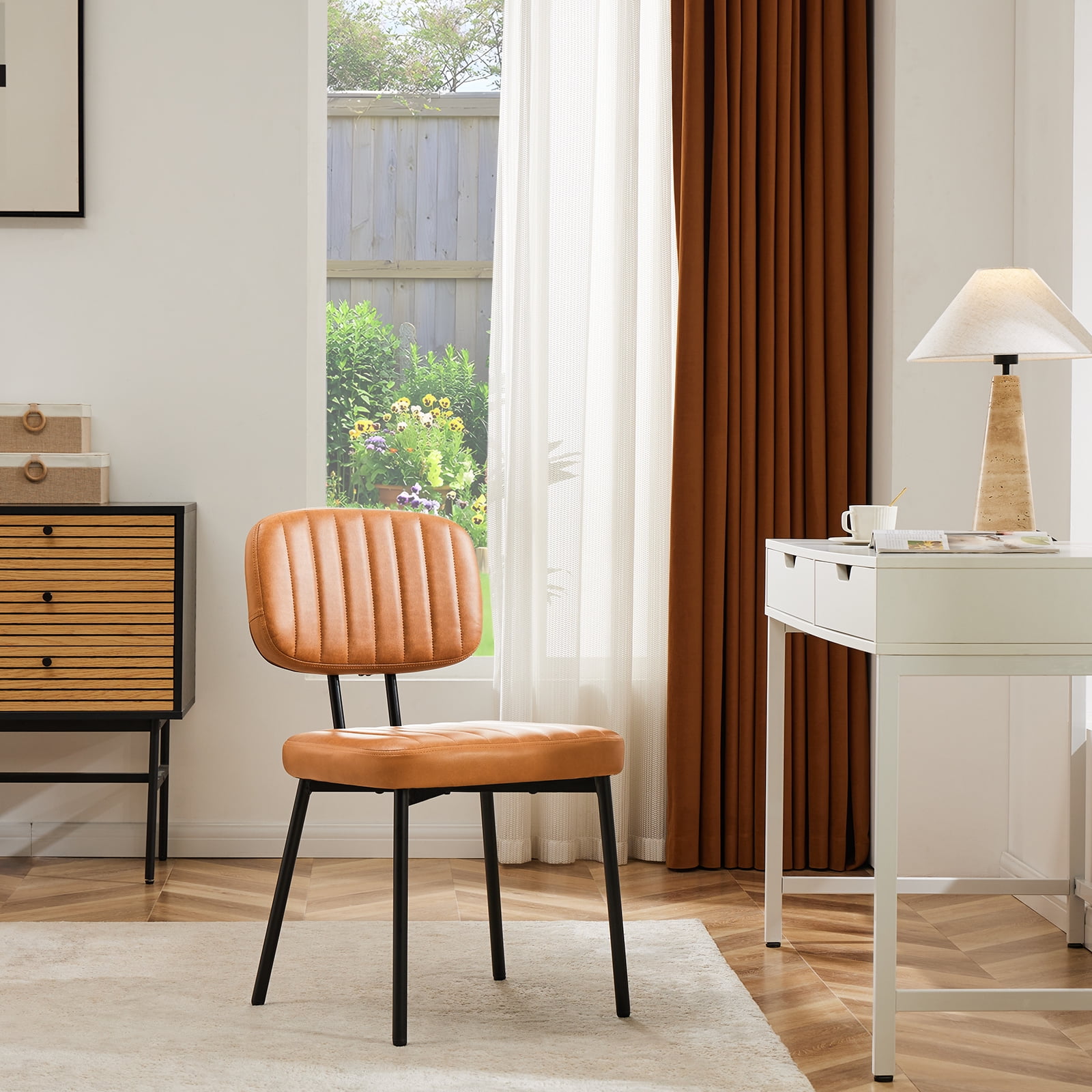 GIANNA Dining Chairs Set of 2, Sturdy Accent Chairs Modern Faux Leather Desk Chair with Metal Legs for Kitchen, Living Room, Bedroom