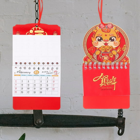 RUNROTOO Wall Hanging Calendar Red Paper 12Pcs 3.54X3.54X0.39in