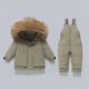 thumbnail image 1 of Conjunto de dos piezas de chaqueta y pantalón de esquí para niños, de invierno, grueso, impermeable, resistente al viento y cálido, con capucha y manga larga, con tirantes, de poliéster, 1 of 9