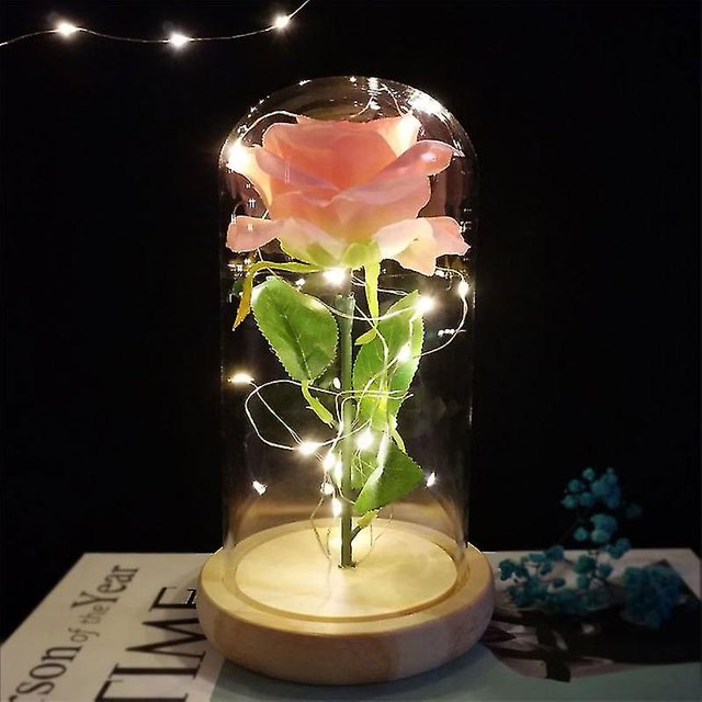 Flor encantada de rosas con luz LED en cúpula de cristal para Navidad, Día de San Valentín, Día de la madre, cumpleaños, los mejores regalos para novia