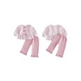 thumbnail image 2 of RUINIXCW Toddler Girls Fall Outfits Front Bow Striped Long Sleeve Shirt and Elastic Flare Pants Set 2 Piece Clothes, 2 of 8