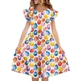 thumbnail image 2 of EGNMCR Robe à Manches Courtes Col Rond Robe d'Été pour Enfants à Manches Plissées Double Couche Imprimée pour Enfants de 5 à 14 Ans, 2 of 7
