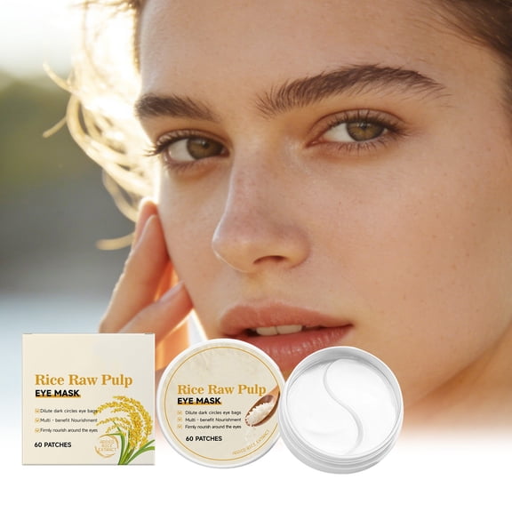 Rice Puree Hydrating and Moisturizing Eye Mask, 60 Patches, Under Eye Gel Pads for Dark Circles and Puffiness, Soothing Gel Eye Mask for All Skin Types