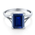 thumbnail image 3 of Gem Stone King 14K White Gold Blue Created Sapphire Solitaire Engagement Ring for Women (5.80 Cttw, Emerald Cut 11x9MM), 3 of 6