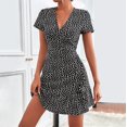 thumbnail image 2 of B91xZ Printemps Robes pour les Femmes Casual Manches Courtes V Cou Robe de Tunique Fluide, Noir XXL, 2 of 5