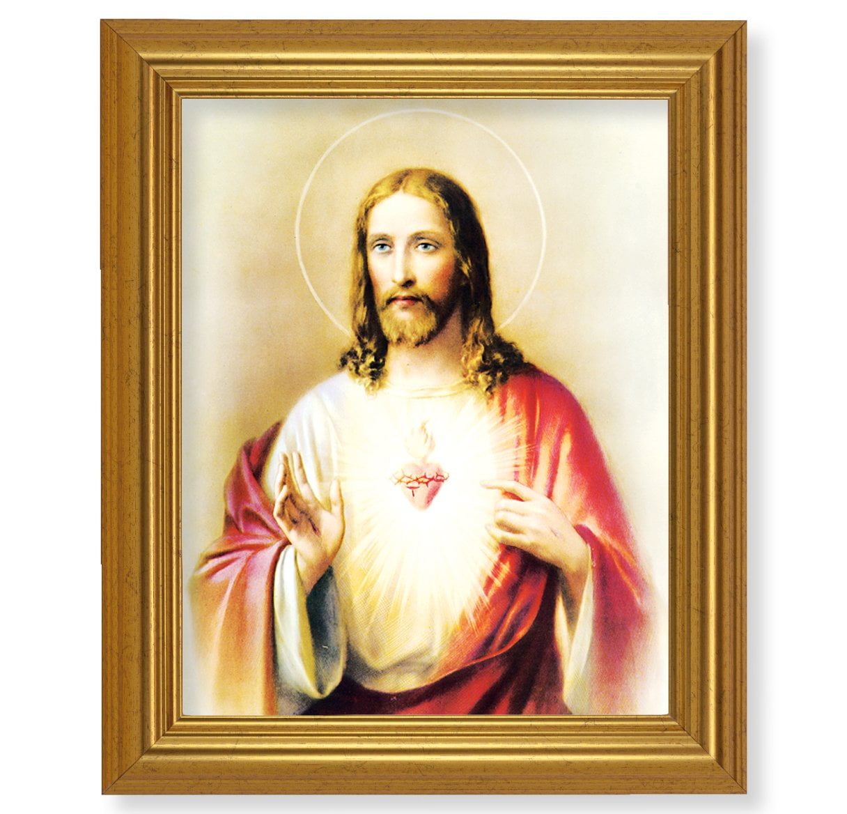 Sacred Heart of Jesus Picture Framed Wall Art Decor, Large, Antique
