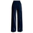 thumbnail image 7 of Yyeselk Women Velour Dress Pants Button High Waisted Wide Leg Trousers Pleated Front Trendy Business Casual Outfits for Women with Pockets Navy M, 7 of 7