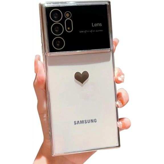 Phone Case for Samsung Galaxy Note 20 Ultra with Lens Protector Luxury Electroplated Galaxy Note 20 Ultra Case for Women Soft Shockproof Protective Slim Fit Cute Clear Heart Case 6.9” (Silver)