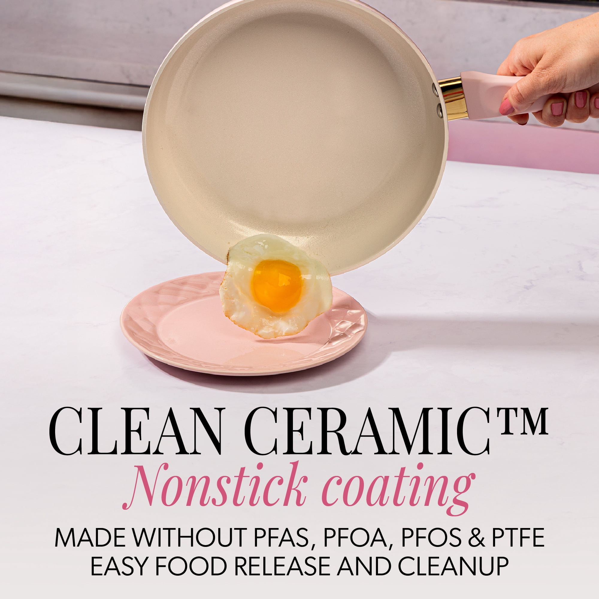 Paris Hilton 9.5-inch Fry Pan, Cast Aluminum, Clean Ceramic Nonstick Coating, Dishwasher Safe, Pink