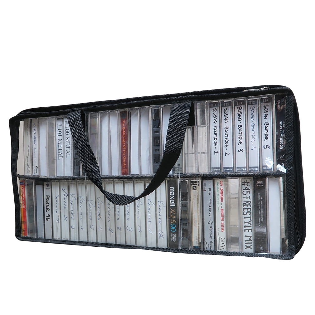 Evelots 4 Pack Cassette Tape Bag-Clear Organizer/Storage-Handles-Easy Carry-No Dust/Moisture-Hold 200 with cases