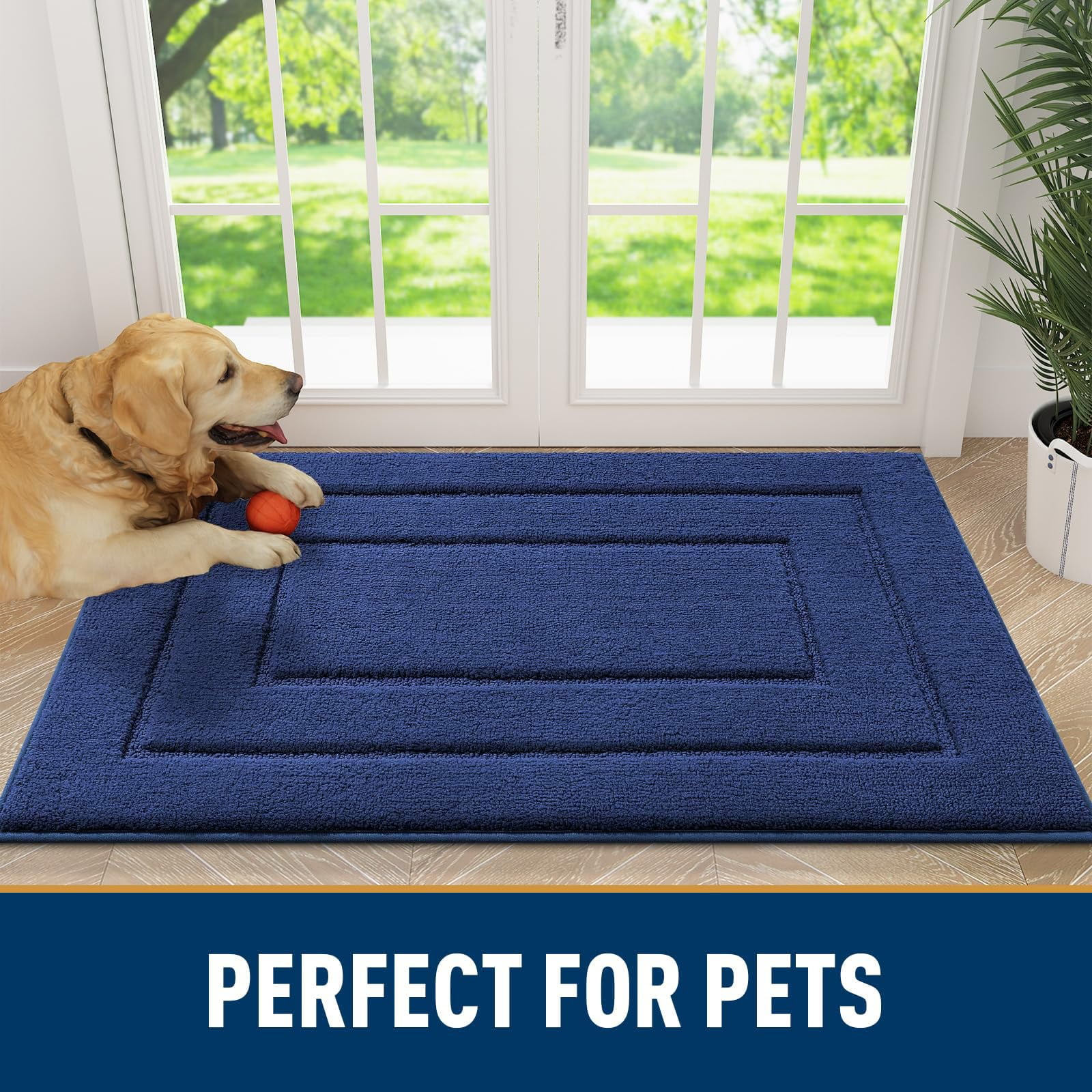 Buganda Door Mat for Inside, Absorbs Moisture and Low Profile Doormat Outdoor, Dirt Trapper Rugs for Entryway, 20"x30", Navy Blue