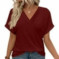 thumbnail image 2 of Womens Plus Size Summer Tunic Tops Dolman Short Sleeve Shirts for Women Casual Solid Color Loose V Neck Tshirts (Wine L), 2 of 6