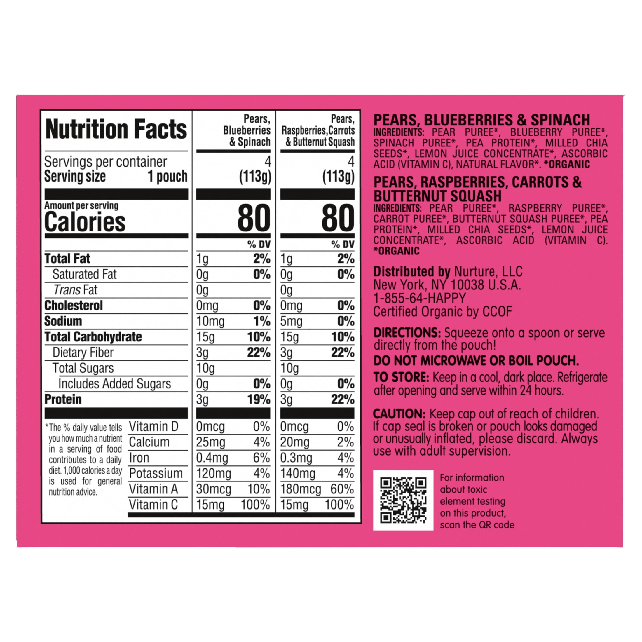Happy Tot Organics Fiber & Protein Stage 4, 2-Flavor Variety Pack Organic Tot Food, 4 oz (8 Pouches)