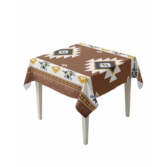 Southwest Table Cloth, Western Brown Yellow Geometric Abstract Art Wooden Waterproof Tablecloth for Square Tables, Reusable Washable Fabric Table Cover for Restaurant Kitchen Dining Tables 54"x54"